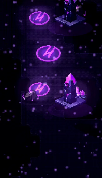 The Crucible as it renders in game — violet storm crystals and glowing sigils inside the closing storm wall