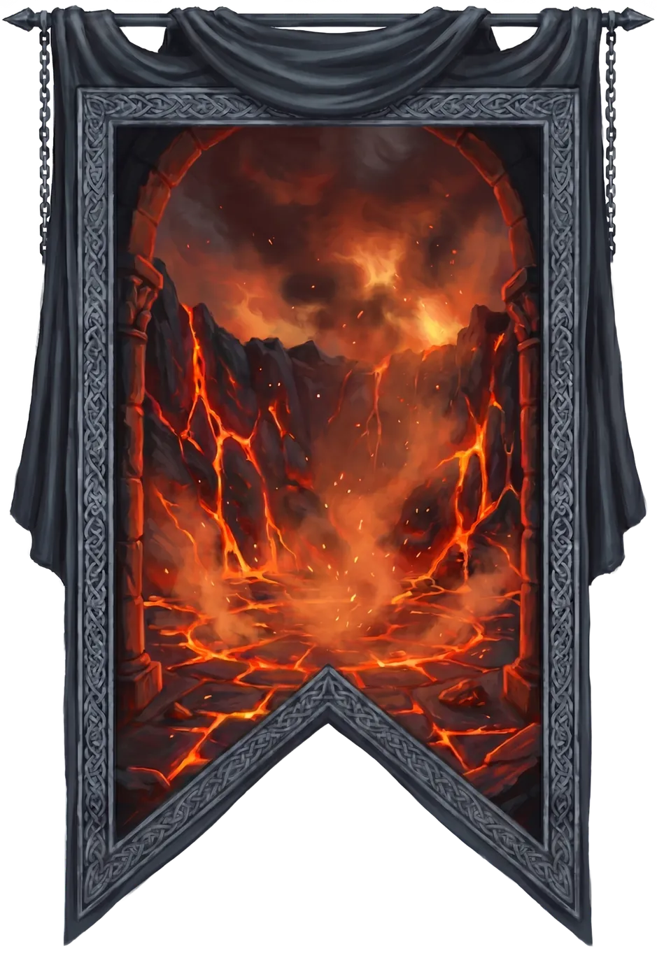 The Infernal Pit arena — molten lava veining black obsidian