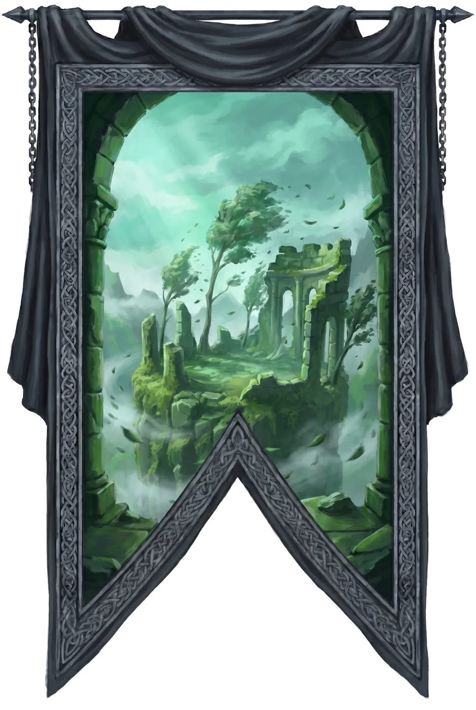 The Verdant Spire arena — windswept green ruins atop a spire